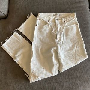 A&F Ultra High Rise Ankle Straight Jeans - distressed - White - 25